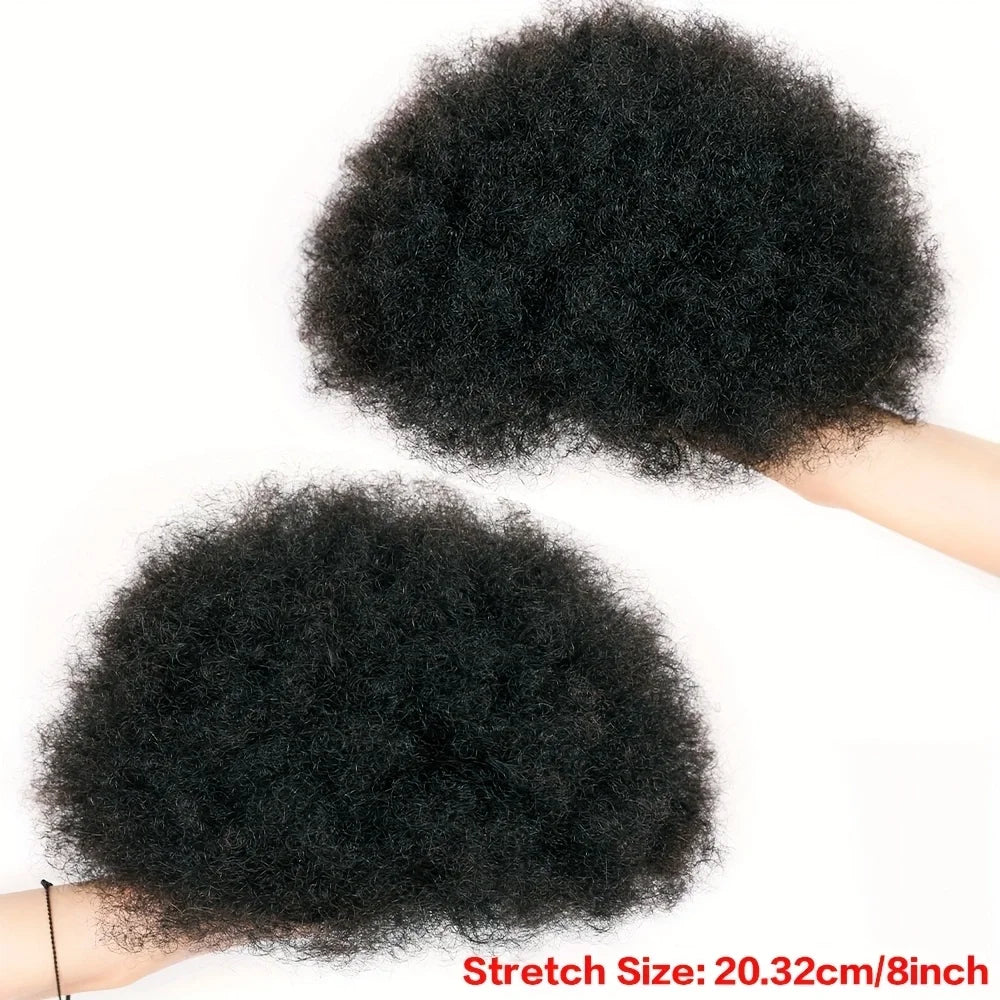 8-inch Brazilian human hair kinky curly drawstring ponytail bun extension for women