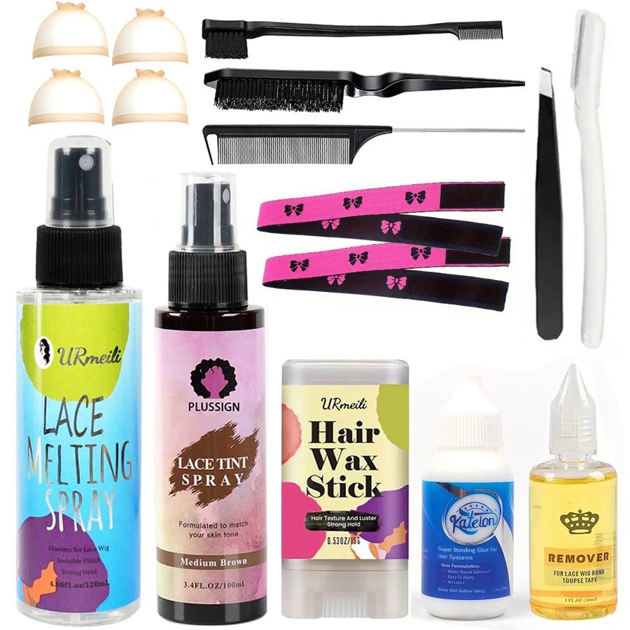 16Pcs Lace Wig Glue Kit with Lace Tint Melting Spray for Women Wigs Hair Wax Stick Lace Glue Glue Remover Tool Set