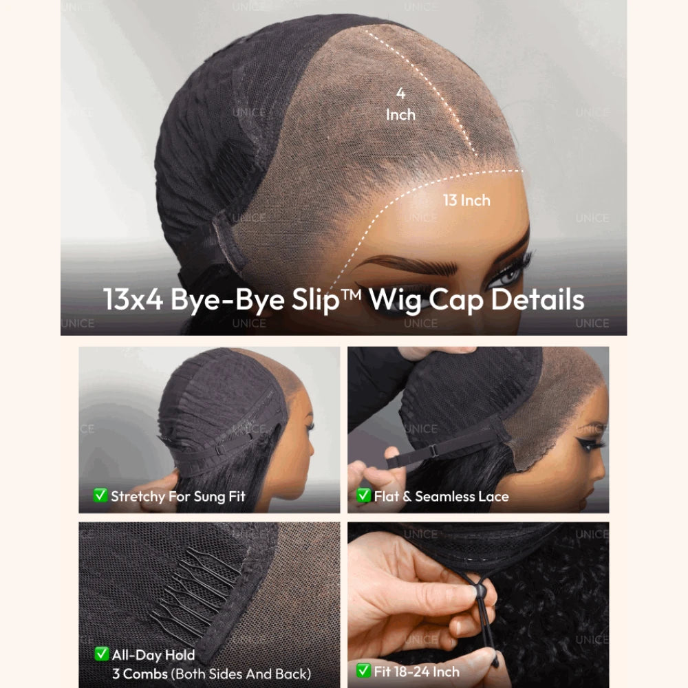 UNice Pre Everything 13x4 Lace Frontal Side Part Bronde Color With Honey Blonde Highlights Water Wave Human Hair Glueless Wigs
