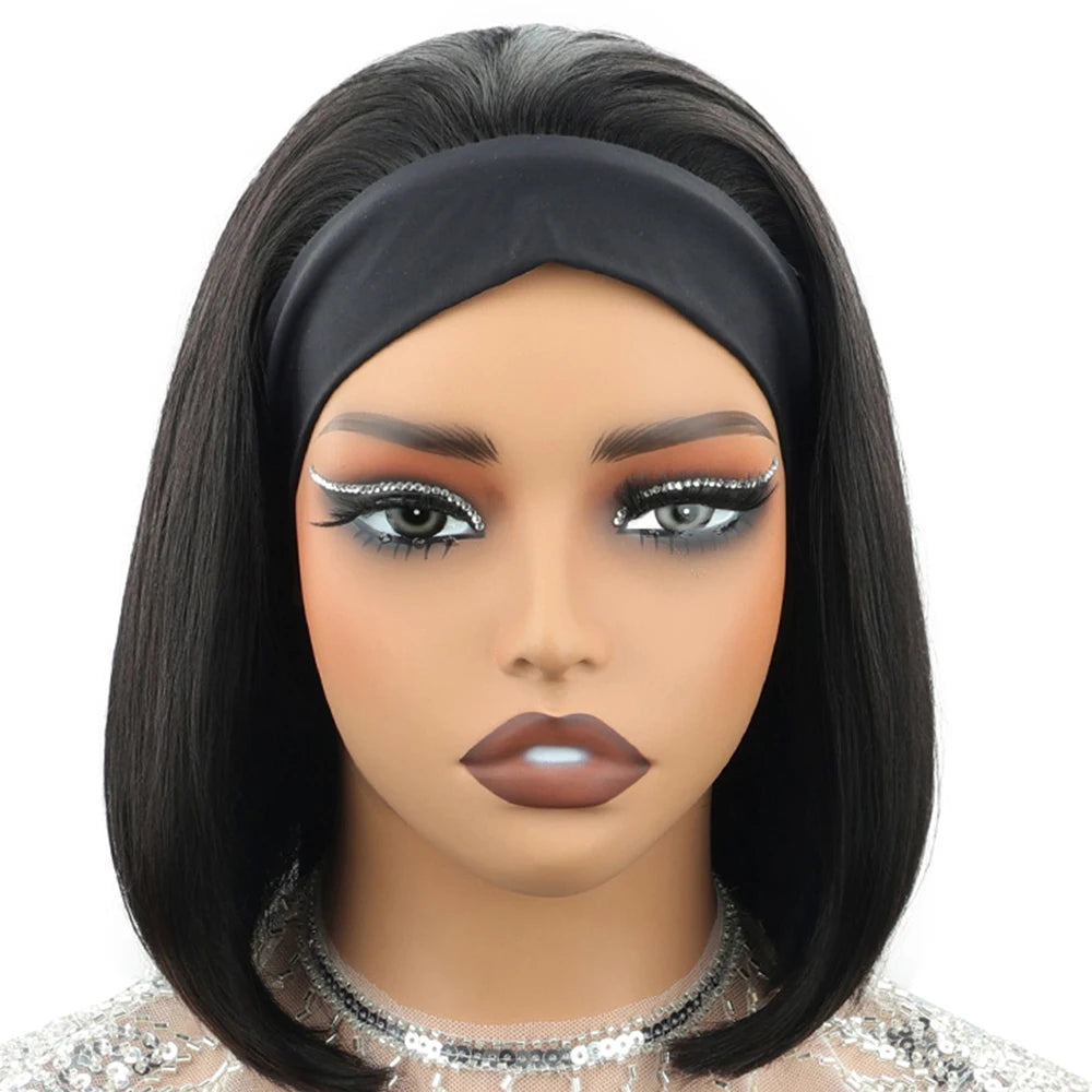 HSF Marketplace 220% human hair bob headband wig, short straight half wig for women