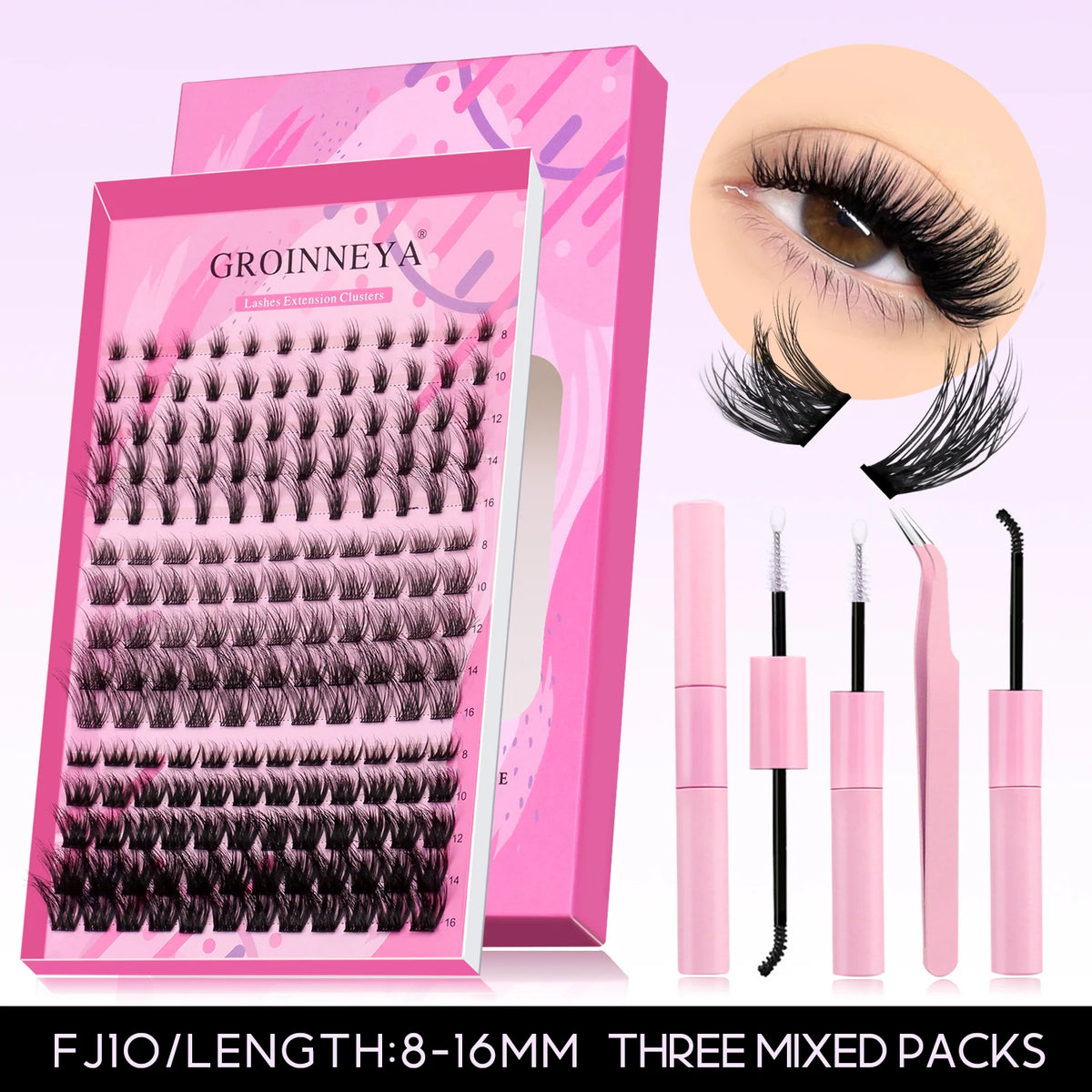 GROINNEYA fluffy 3D mink faux manga lash clusters kit with bond and seal makeup accessories