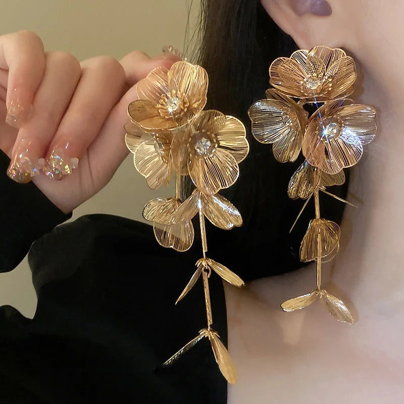 Golden vintage butterfly flower pendant earrings for wedding party jewelry, HSF Marketplace