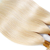 3/4 Bundles with Closure 50g/pc #613 100% Human Hair Weave 4*4 Transparent Lace Frontal Free Part Platinum Blonde Straight Bobbi