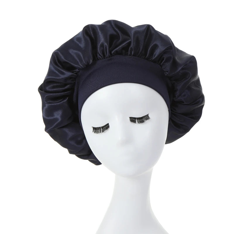 Two-pack wide brim satin bonnets with elastic band for women by HSF Marketplace