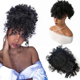 HSF Marketplace Afro puff drawstring ponytail with bangs, short kinky curly pineapple updo bun for Black women