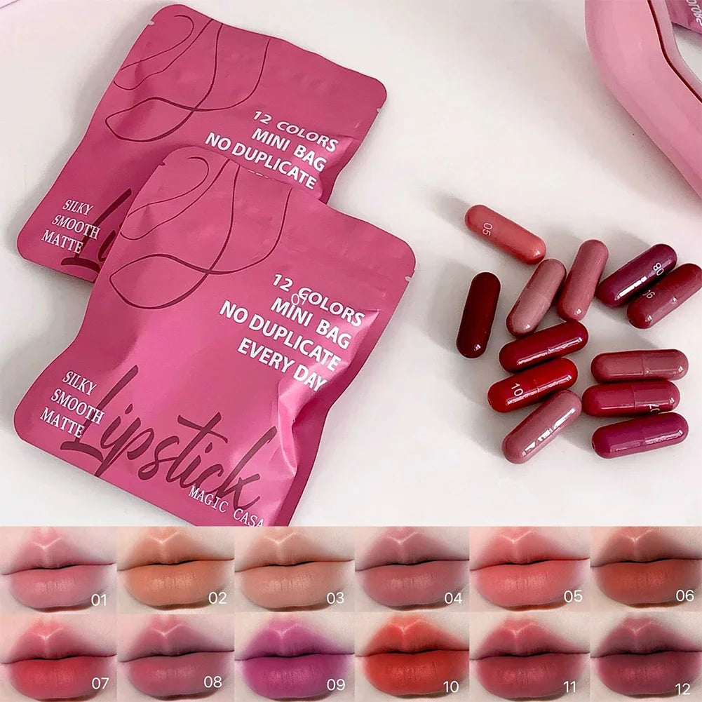 HSF Marketplace festival makeup 12-color matte lipstick set with long-lasting, non-fading lip balm for women, vibrant and versatile.
