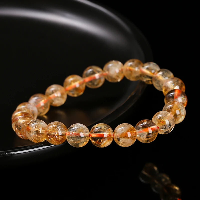 JD 2A Natural Golden Quartz Beaded Bracelets Women Charm Reiki Healing Yellow Crystal Handamde Stretch Bracelet Handstring Gift