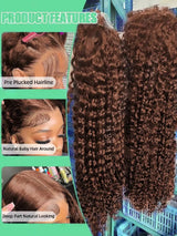 Chocolate Brown 250% Density Curly Lace Front Wig 13x6 HD Transparent Lace Front Human Hair Wig for Women with Baby Hair