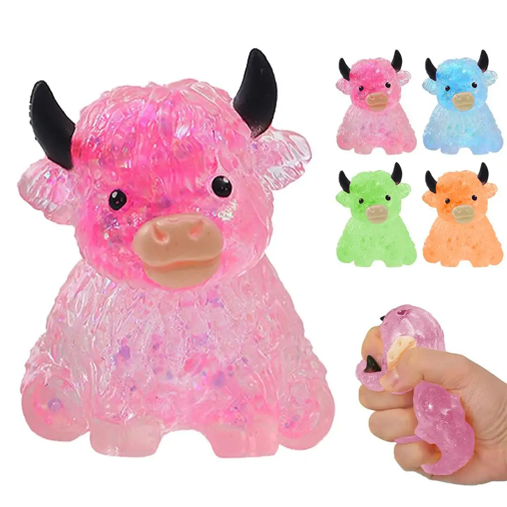 Glitter Highland Cow Squishy Toy Stress Relief Toy Anxiety Relief Fidget Toy Sensory Toy for ADHD Squeezing Stress Relief Gift
