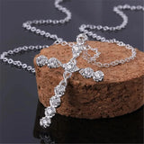 Sterling silver Crystal Necklace with wedding charms and cross pendant, elegant jewelry for women and ladies, classic fashion accessory