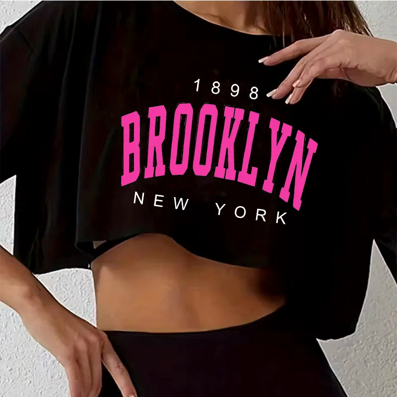Women's Brooklyn graphic crop T-shirt by HSF Marketplace in casual sports style