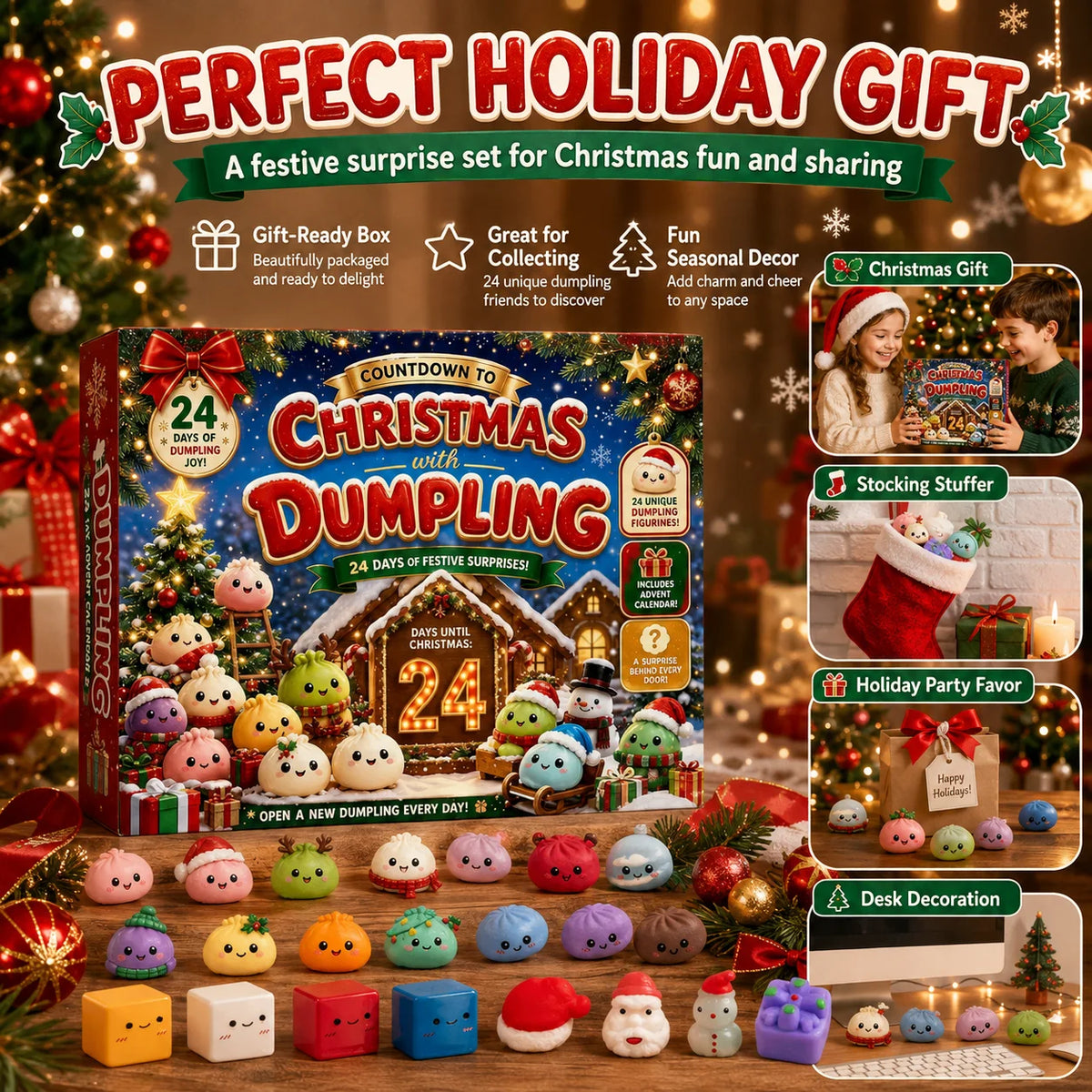 HSF Marketplace Christmas dumpling squishy advent calendar with 24-day countdown box and sensory fidget toys