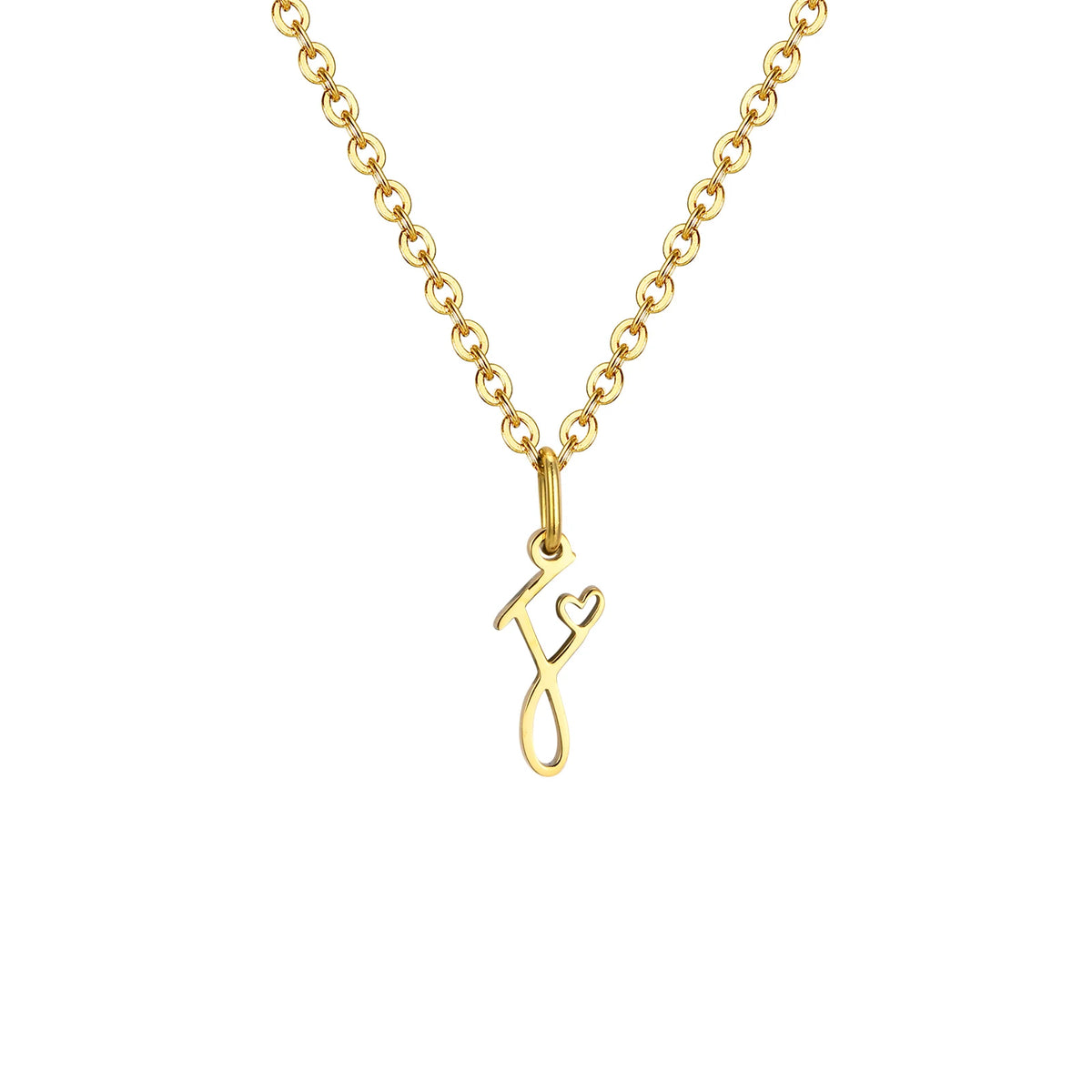 Gold plated dainty heart initial necklace for women featuring a waterproof stainless steel monogram A-Z letter pendant.