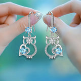 Cute owl drop earrings for women by HSF Marketplace in silver with colorful zircon details
