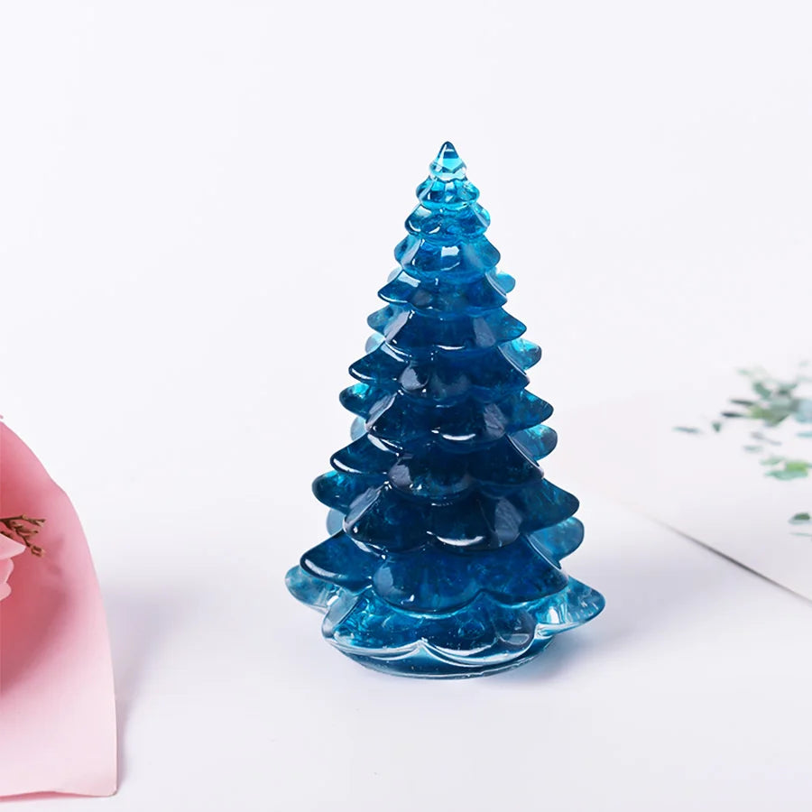 Christmas Trees Resin Natural Stone Amethyst Rose Quartz Luck Tree Handmade Ornaments Silicone Home Decoration Holiday Gift