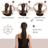 14 Inch Human Hair Ponytail Long Wrap Around Ponytail Natural Black Real Hair Ponytail Extension for Women Natural Black