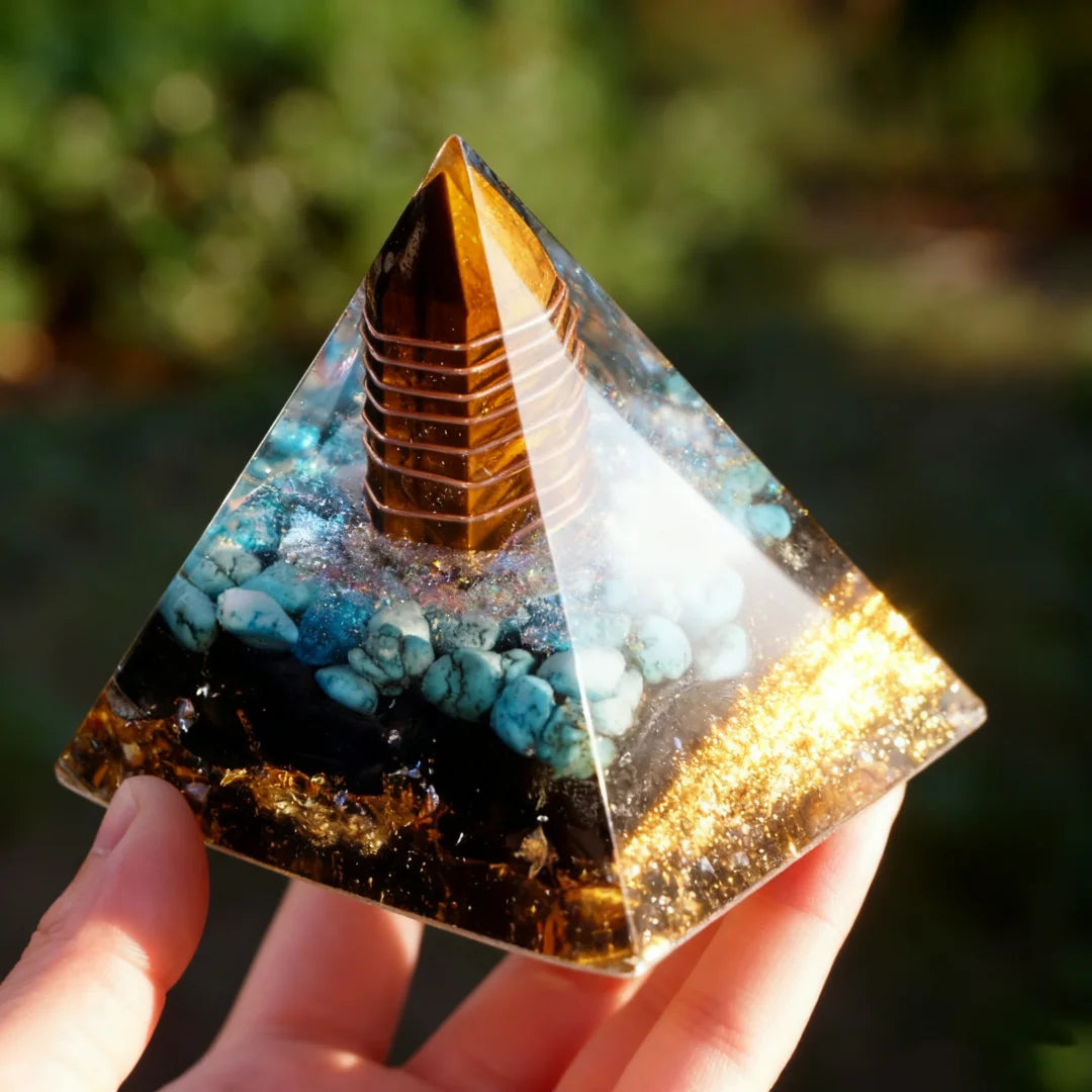 1pc Orgonite Pyramid Tiger Eye stones,Turquoise With Obsidian, Copper Orgone Pyramide  Crystal, Orgonite Pyramid