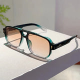 Vintage double bridges square sunglasses with rivet details, ocean lens, UV400 protection, perfect for women’s trendy travel style.