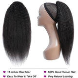 Kinky straight wrap-around drawstring ponytail human hair extension in natural black #1B by HSF Marketplace
