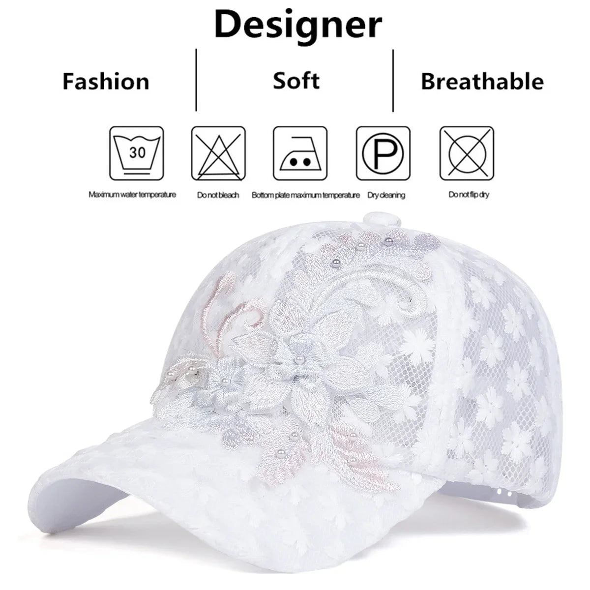 Unisex Lace Flower Embroidery Breathable Baseball Net Caps Spring and Summer Outdoor Adjustable Casual Hats Sunscreen Hat