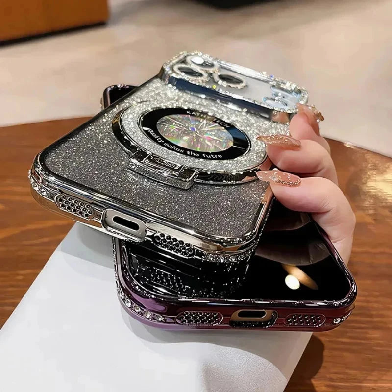 Glitter magnetic phone case for iPhone 14 Pro Max with raised lens protection by HSF Marketplace