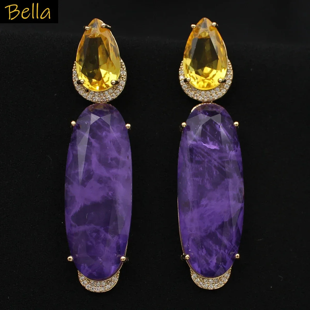 Colorful Purple Green Dangle Earrings for Women Luxury Jewelry Wedding Evening Party Big Drop Earrings Elegant Female Gift
