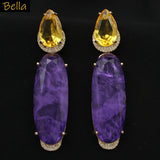 Colorful Purple Green Dangle Earrings for Women Luxury Jewelry Wedding Evening Party Big Drop Earrings Elegant Female Gift