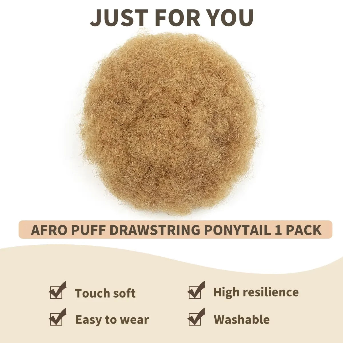 Kinky Curly human hair afro puff drawstring ponytail bun hairpiece clip-in extension for Black women