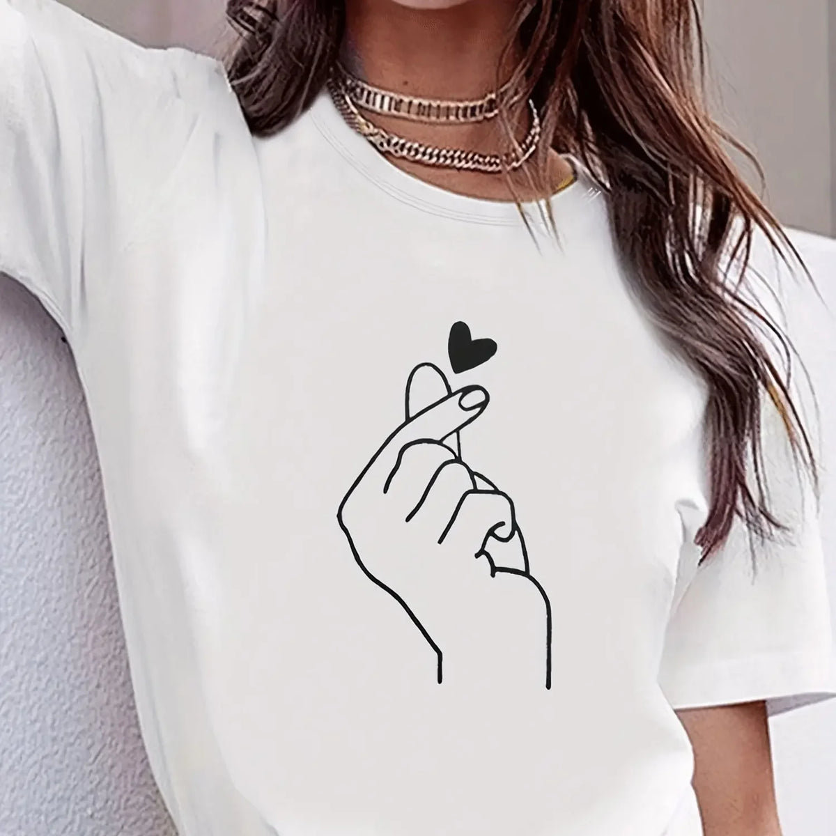 Women's cute heart print crew neck T-shirt by HSF Marketplace