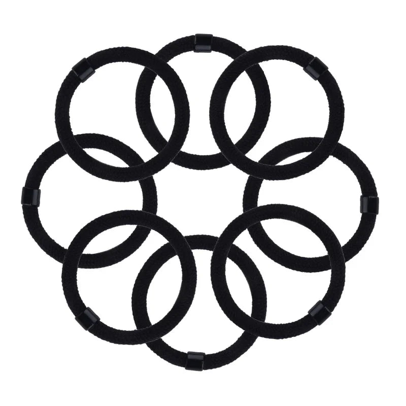 10Pcs/Bag Black Flocked Hair Ties Basic Elastic Hair Bands Soft No Damage Hair Rubber Ponytail Holders
