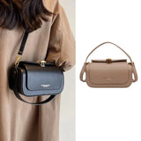 Black leather shoulder bag by HSF Marketplace featuring a textured flap, versatile square design, and large capacity for women.