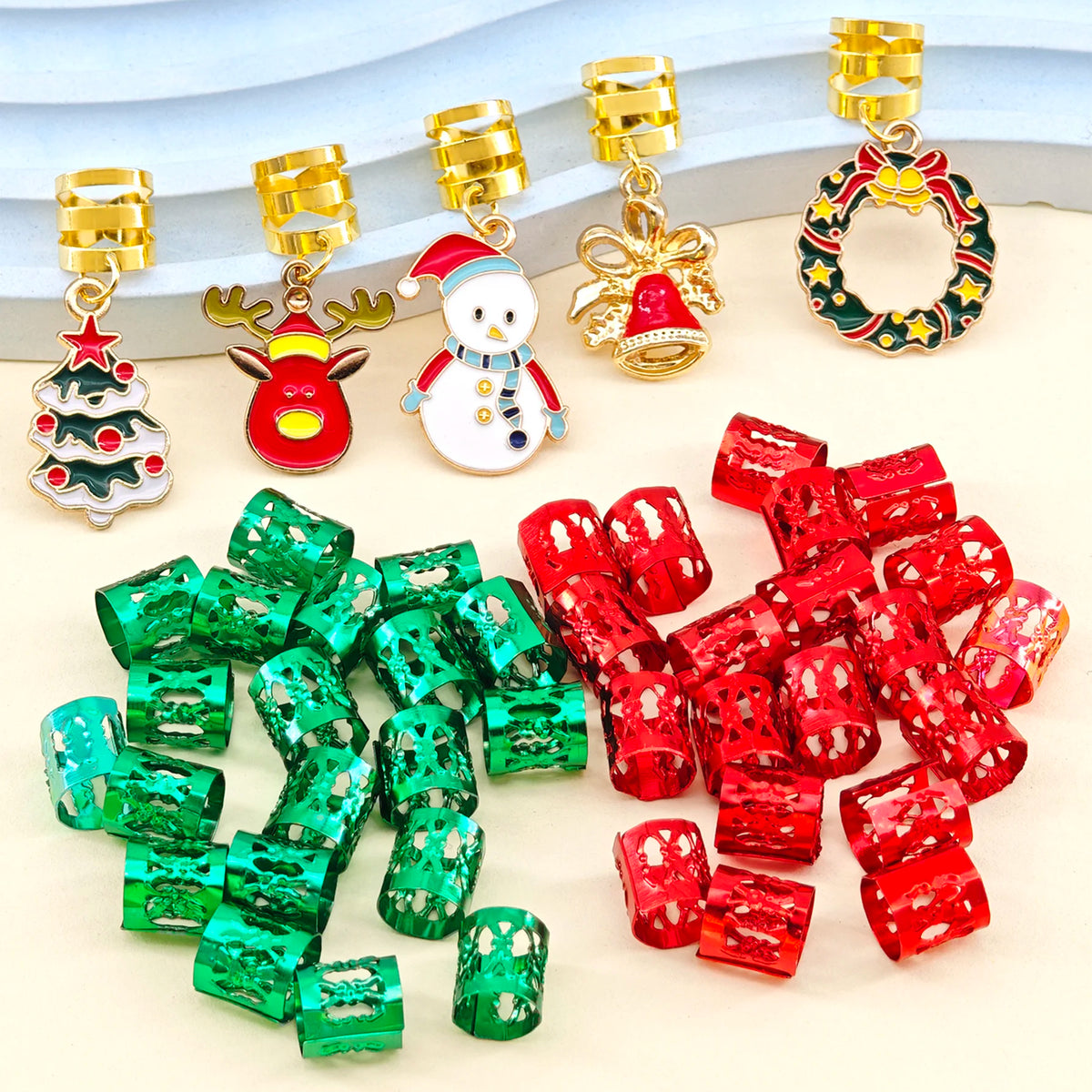 45Pcs Christmas Decor Pendant Dreadlock Braid Hair Beads Braids Hair Rings Hippie Style Hair Accessories For Women（Christmas）