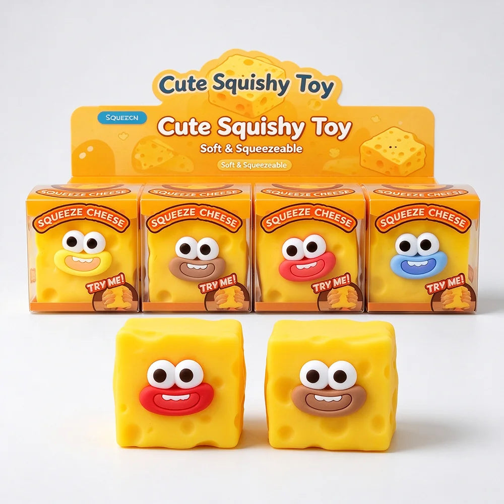 Cute cheese block squishy toy for stress relief and sensory play