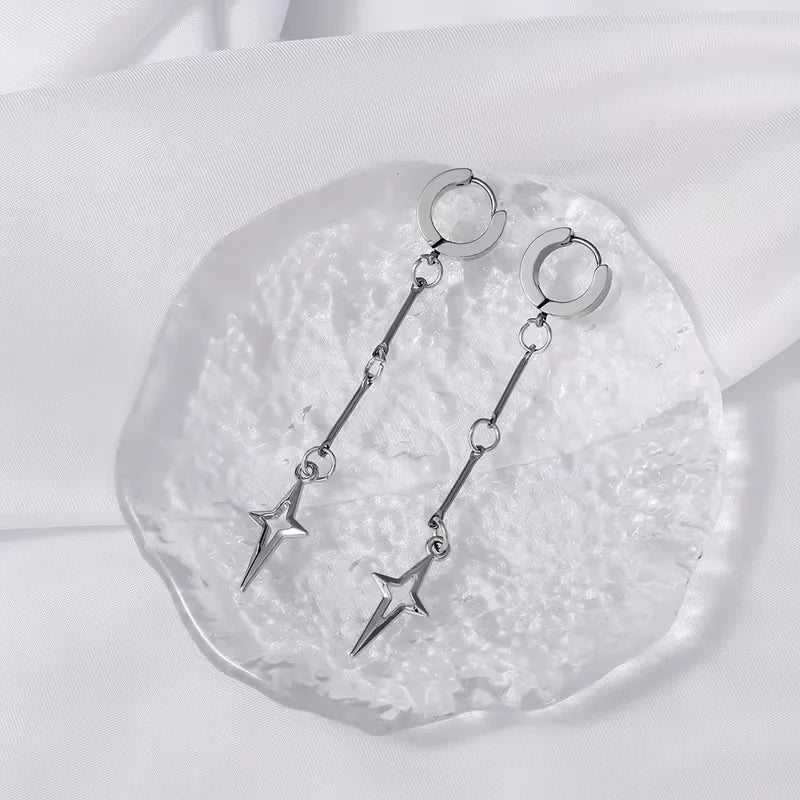 Classic star earrings, chunky dangly hypoallergenic grunge jewelry with a Y2K goth fairy punk aesthetic
