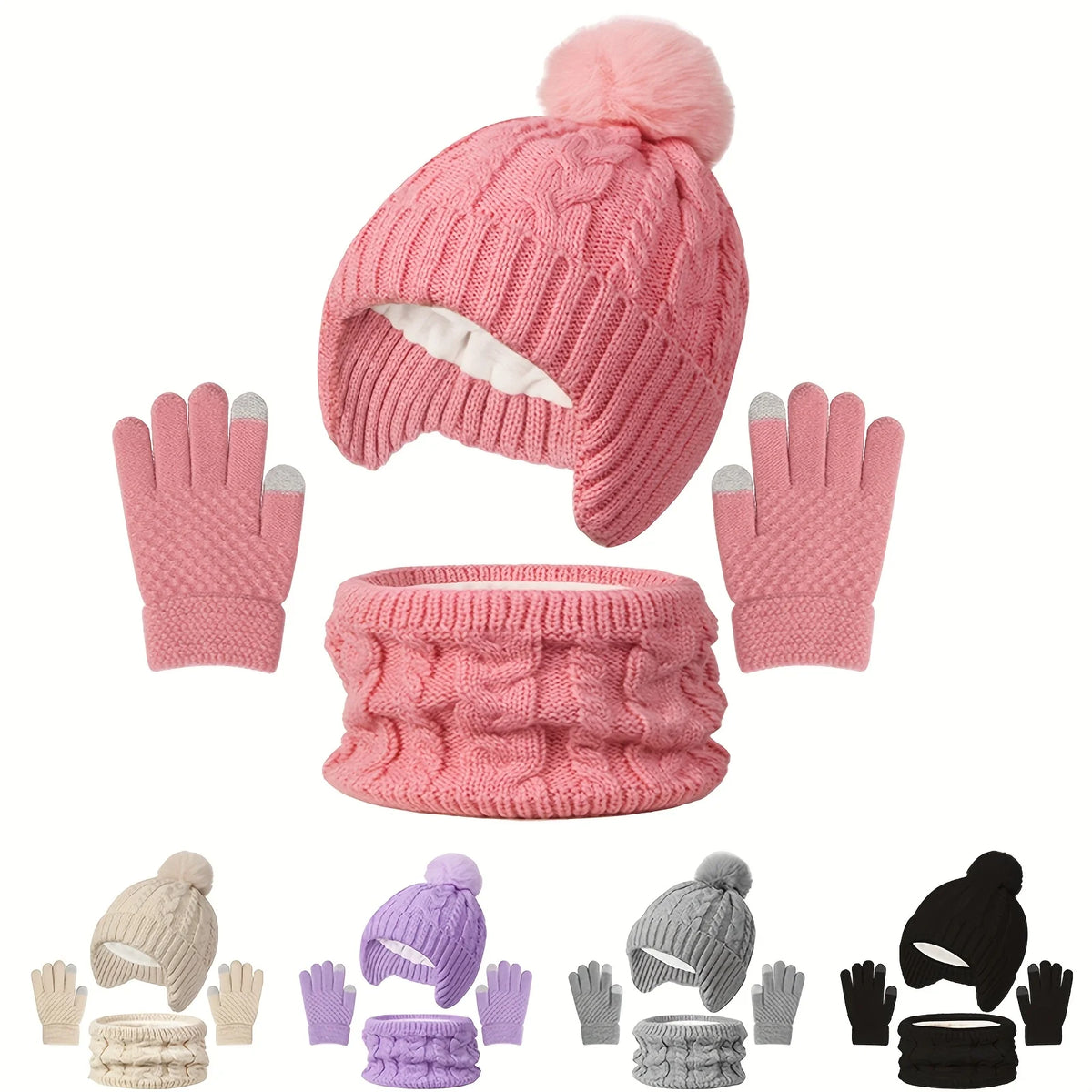 Children's winter hat, scarf, and gloves set for ages 3-8 by HSF Marketplace