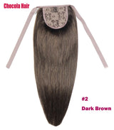 Chocola 16-18 inch Brazilian Remy human hair ribbon ponytail clip-in, 60g, straight horsetail extension