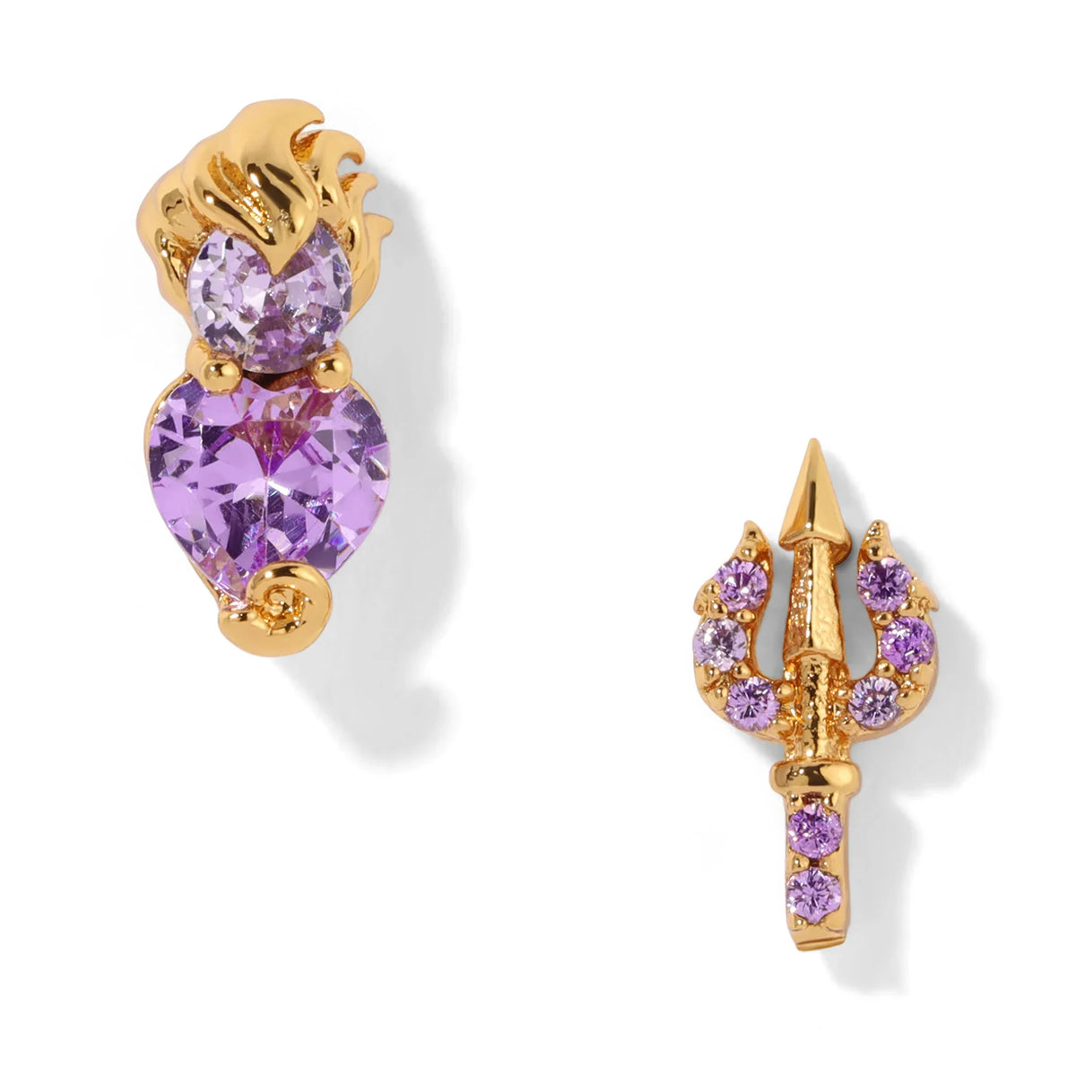 Movie villain stud earrings in gold color with cubic zirconia for women and girls