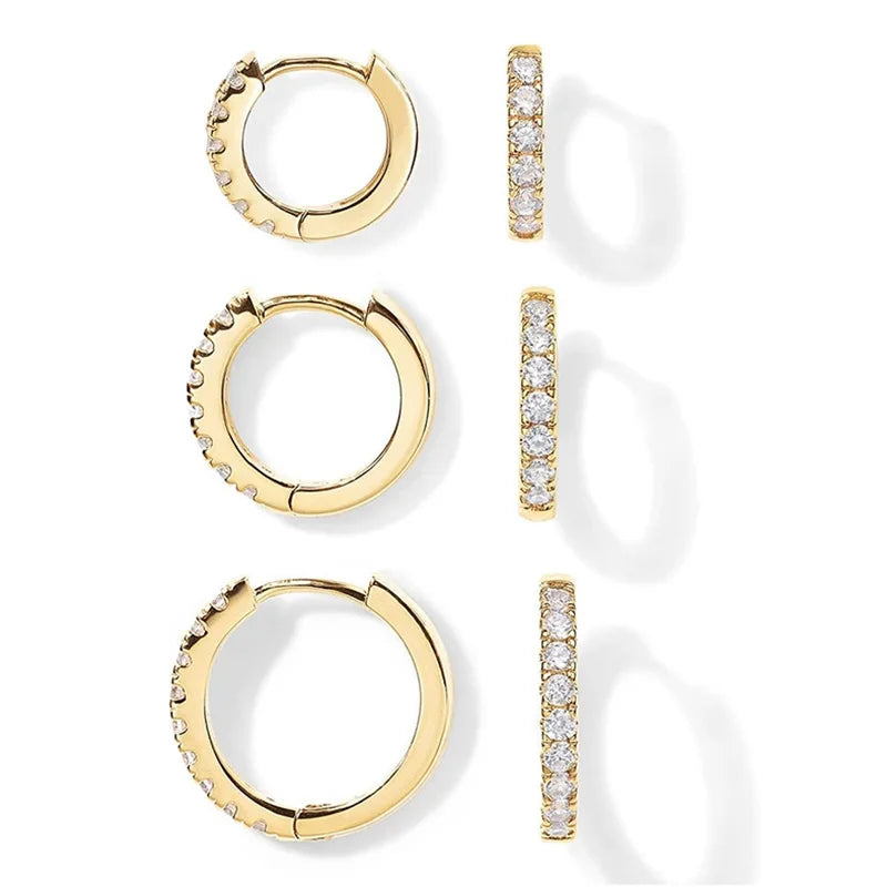 Gold plated zirconia huggie hoop earrings for women and girls, HSF Marketplace jewelry pair