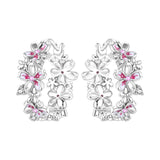 S925 sterling silver cherry blossom flower hoop earrings, elegant floral jewelry for women