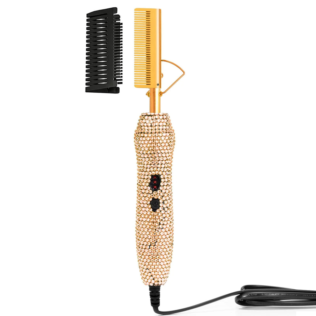 400℉ Hot Comb for Wigs & Human Hair, 2 in 1 Hair Straightener & Curler Bling Hot Hair Comb for Travel, Daily Use, Salon Grade