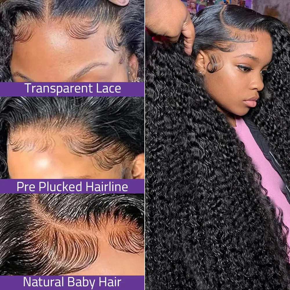 Deep wave 13x6 lace front human hair wig, 200% density, pre-plucked style for Black women