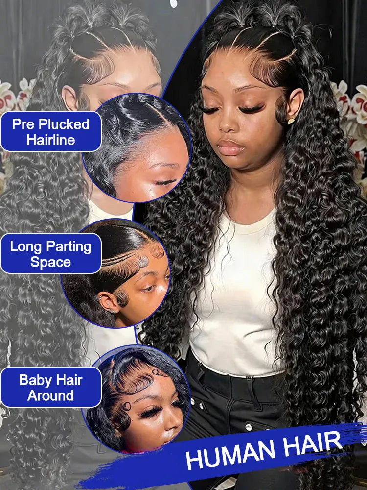 Natural Looking 300% Density Jerry Curly Human Hair Wig Pre Plucked For Black Women Luxurious 40 42 Inch Loose Deep Wave 13x6 Lace Frontal Wigs Human Hair Wet and Wavy Water Wave 13x4 Full Lace Front Human Hair Wigs Invisable
