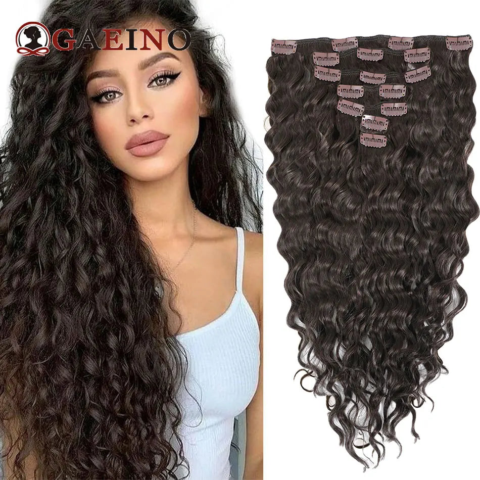 12A Grade Water Wave clip-in hair extensions, 100% human hair Remy, 7-piece set in wet and wavy texture