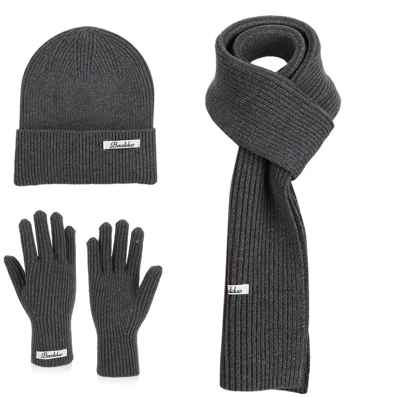 Warm knitted wool hat, gloves and scarf set for winter protection by HSF Marketplace