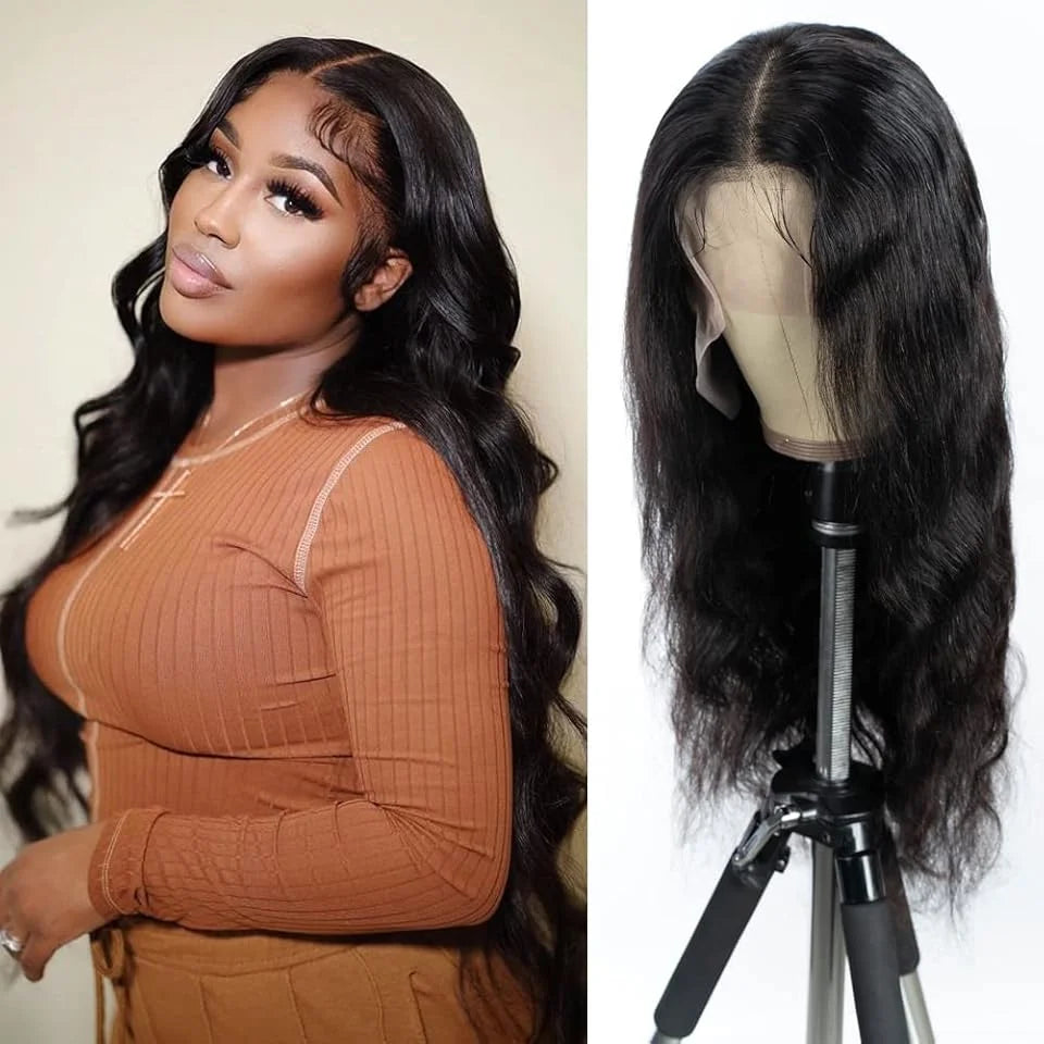 Brazilian Body Wave transparent human hair wig featuring lace front, 13x5 inches, natural hair for women by HSF Marketplace.