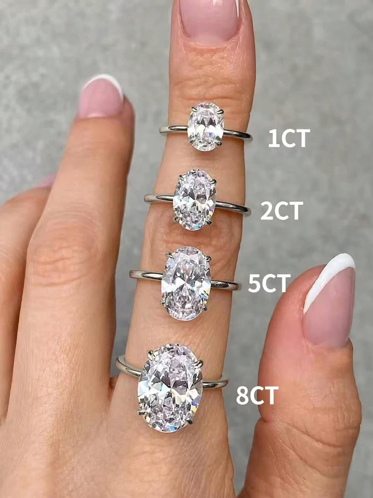 925 Sterling Silve Gorgeous Shiny 1-8CT Zircon Oval Stone Ring For Women Engagement Wedding Luxury High Quality Fine Jewelry