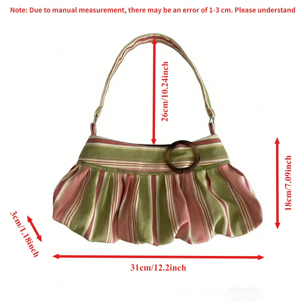 Y2K striped leopard shoulder bag for women, vintage luxury handbag design