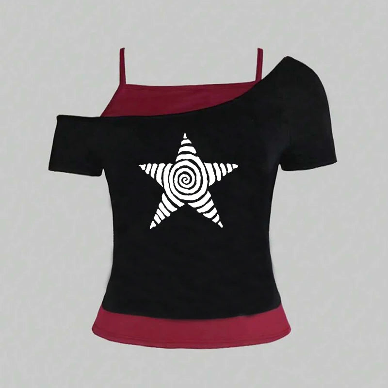 Women's Y2K summer casual halter neck T-shirt set by HSF Marketplace