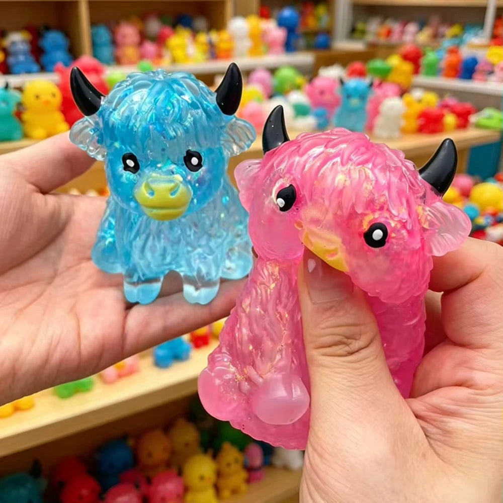 Cute Highland Cow Squeeze Toys Maltose Squishy Glitter Soft Animal Slow Rising Anti Stress Relieve Anxiety Sensory Fidget Toy