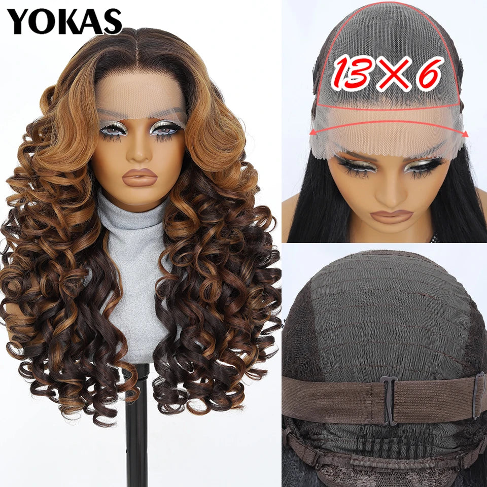 Latisha Lace Frontal Wigs 13x6 Synthetic High Temperature Fiber HD Lace Frontal Wigs 24 Inch Loose Curls Lace Wig For Afro Wome